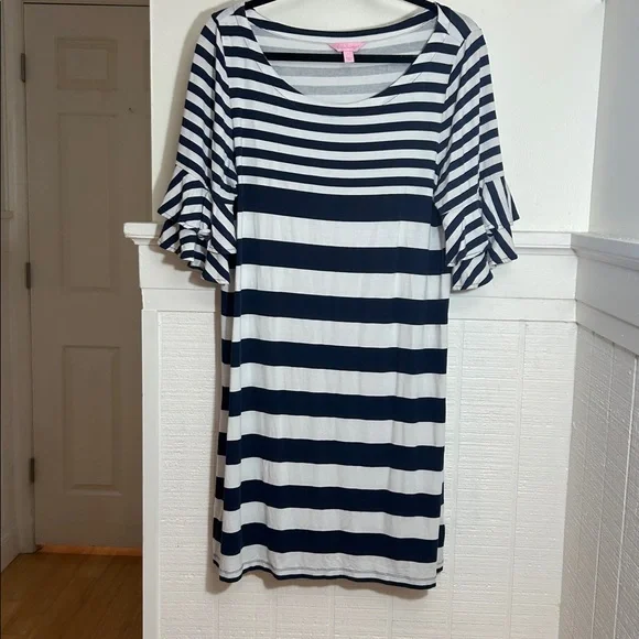 Lilly Pulitzer Lula Dress size Large, navy and white stripes - Picture 4 of 9
